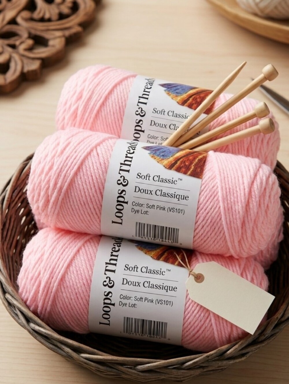 Lot of 3 Skeins Loops & Threads Soft Classic Yarn -Baby Soft Pink -Dye Lot Match